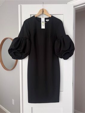 Calvin Klein Black Puff-Sleeve Midi Dress